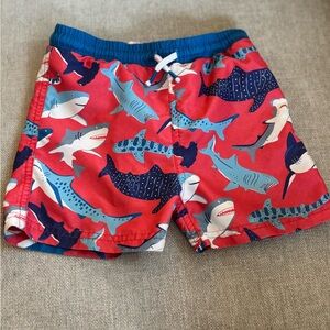 Mini Boden Shark Print Kids Shorts - Red and Blue